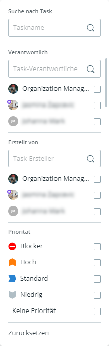 Filter tasks in CELUM WorkRoom